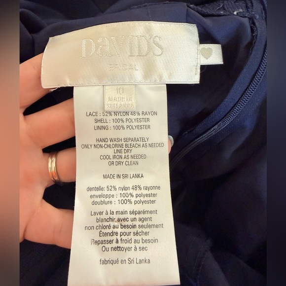 David's Bridal Navy Marine Blue Midi Sleeveless Lace Back Bridesmaid Dress 10 - Picture 9 of 9